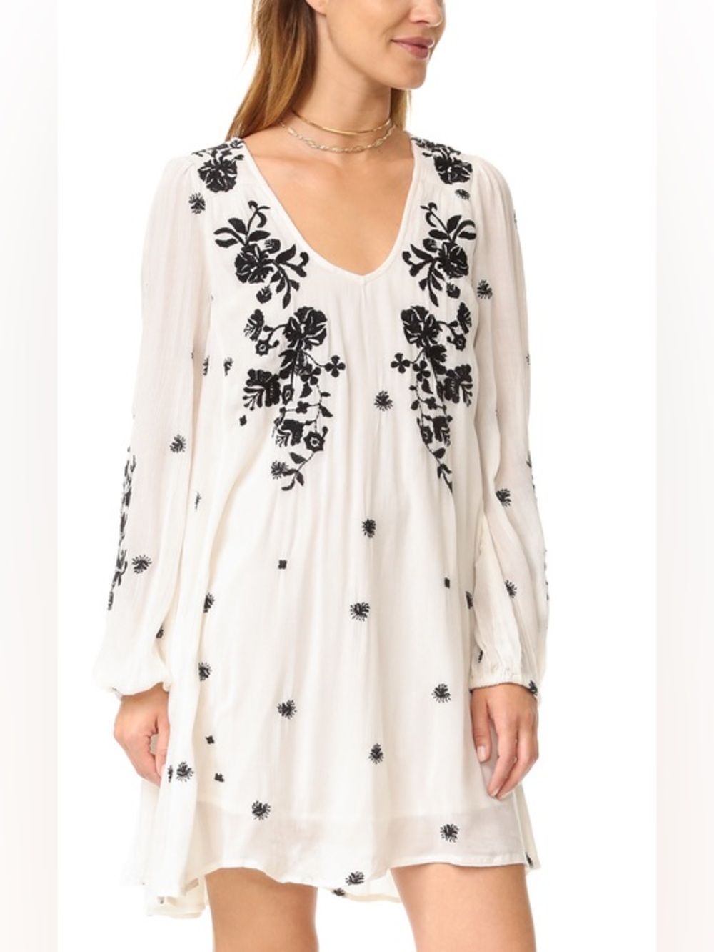 Free People Cream Sweet Tennessee Dress, Floral Embroidery